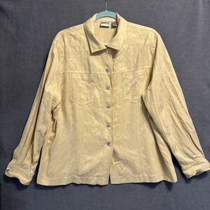 VTG Chicos 100% Silk Jacquard Button Up Top Size 3 (XL) Yellow Boxy Old Money